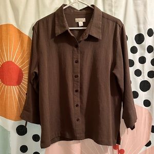 Christopher & Banks brown and black striped button down blouse